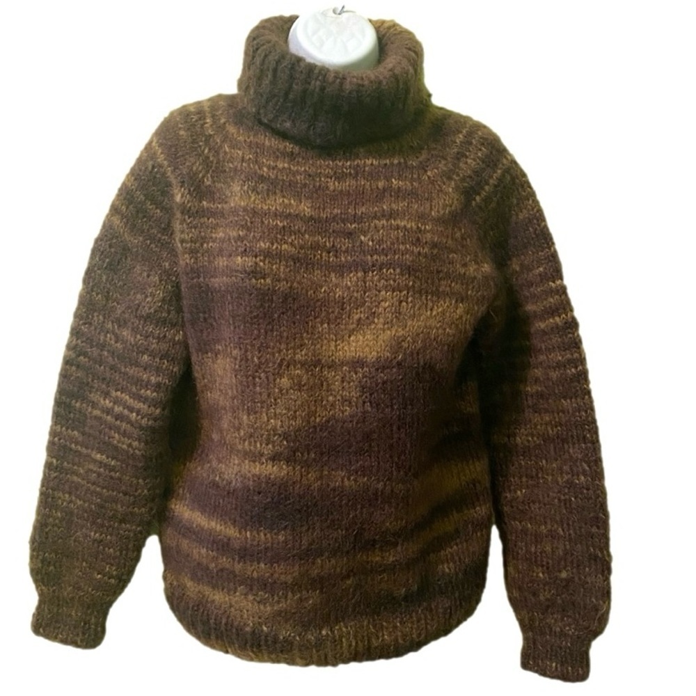 HAND KNIT Cozy Brown Marled Turtleneck Sweater
